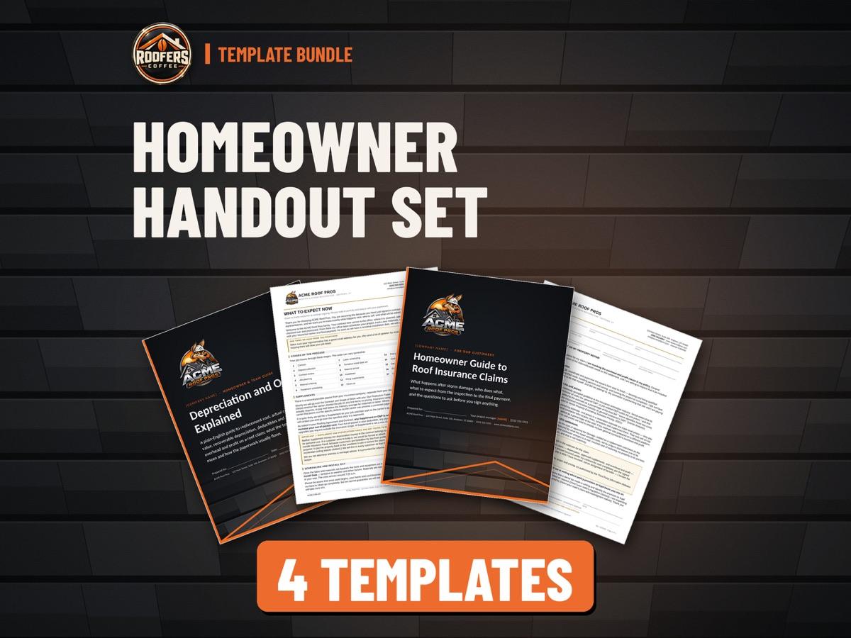Homeowner Handout Set roofing template bundle: 4 editable templates