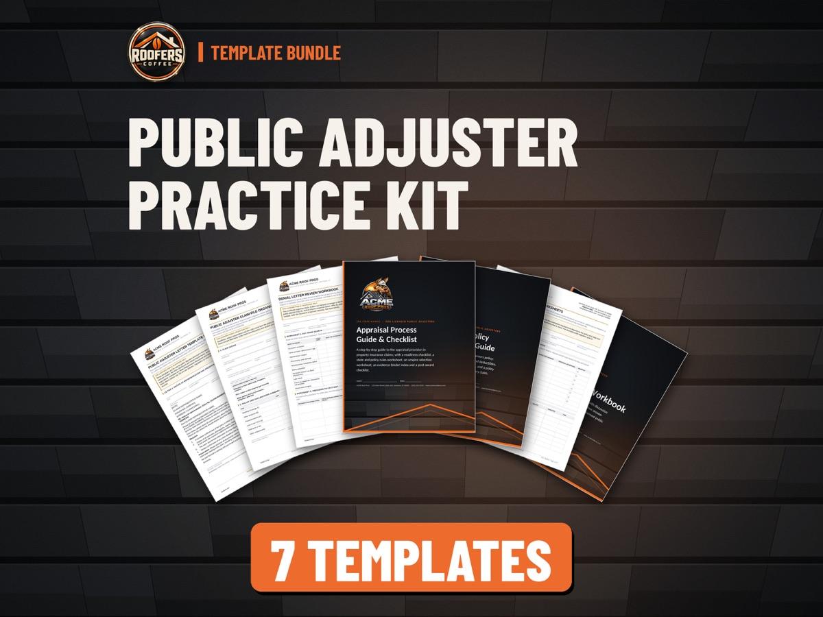 Public Adjuster Practice Kit roofing template bundle: 7 editable templates
