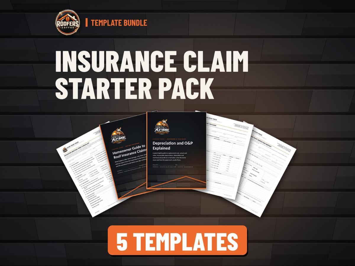 Insurance Claim Starter Pack roofing template bundle: 5 editable templates