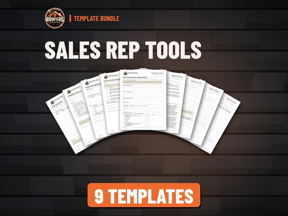 Sales Rep Tools roofing template bundle: 9 editable templates
