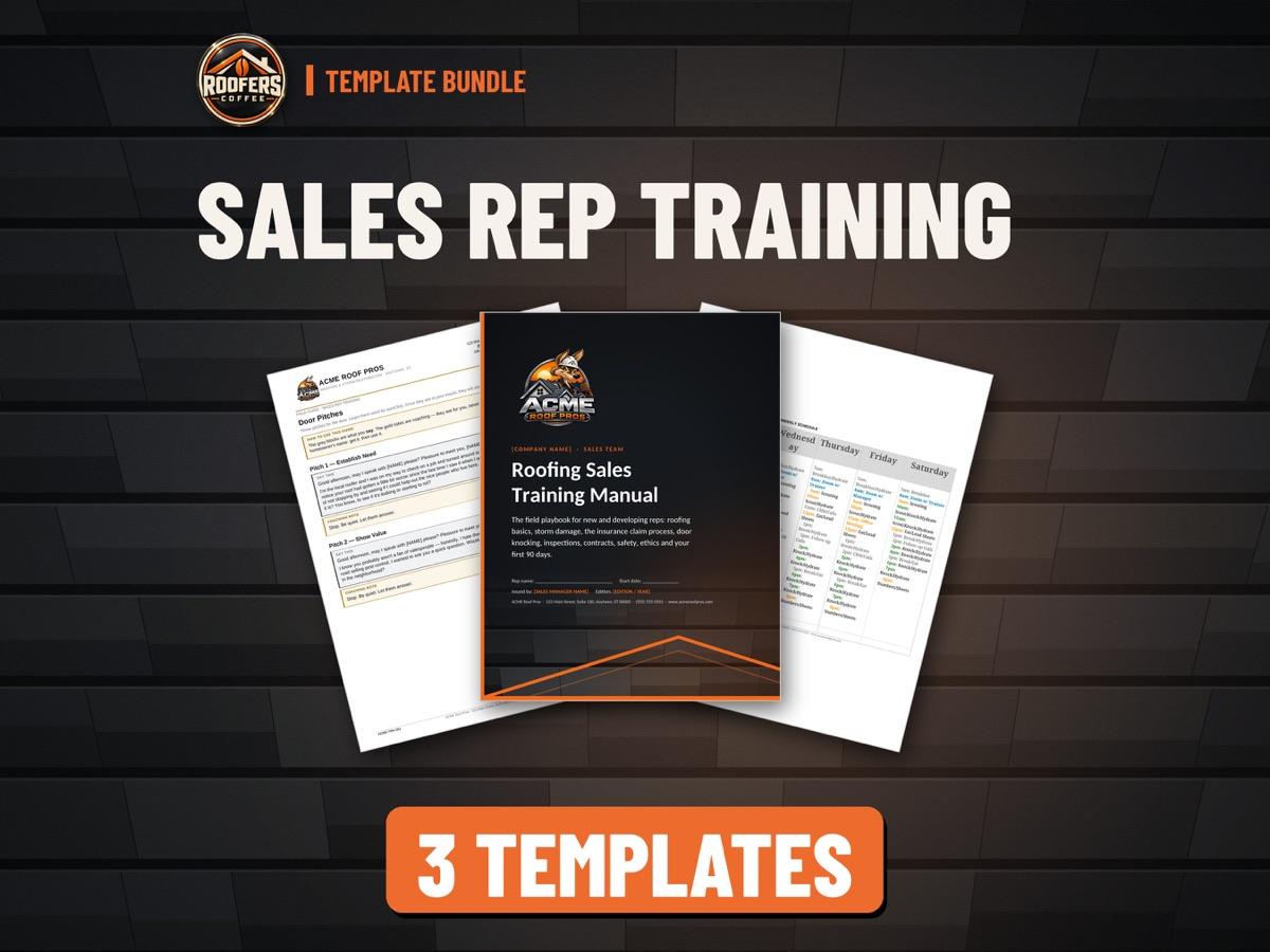 Sales Rep Training roofing template bundle: 3 editable templates