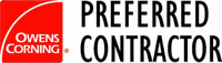Illustration of the Owens Corning Preferred Contractor mark: a red and black wordmark reading Preferred Contractor.